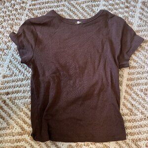 Brown Knit Rose Crop Tee